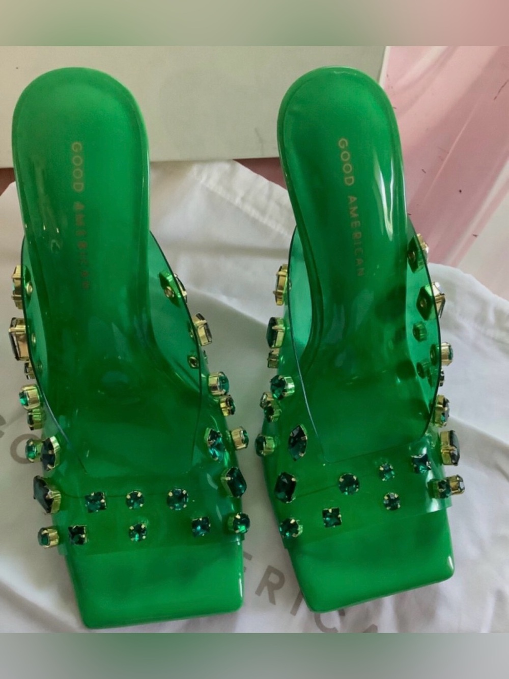 Good American Emma square, Diamonds Forever Mule in Summer Green, size 6.5 - Picture 7 of 8